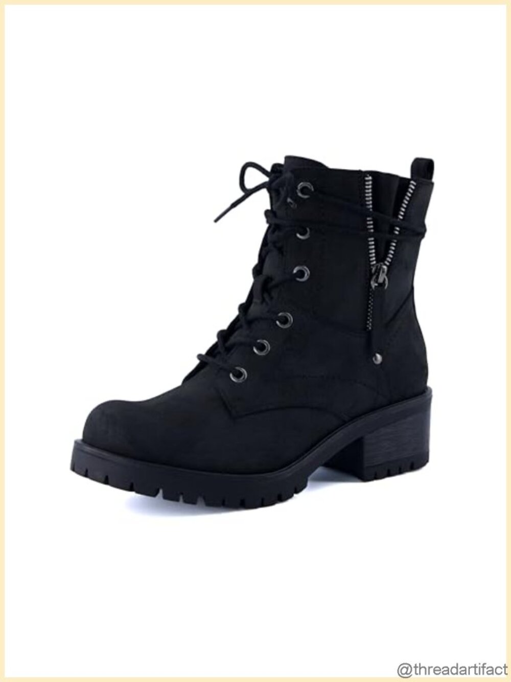 Women's Kobe Heeled Combat Boots Lace-Up Side Zipper Memory Foam Faux Leather